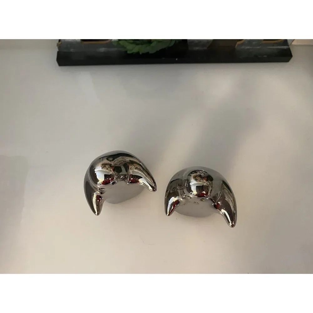 Hugging Ghost Salt‎ and Pepper Shakers Set w Stopers Chrome  Mercury Glass Style